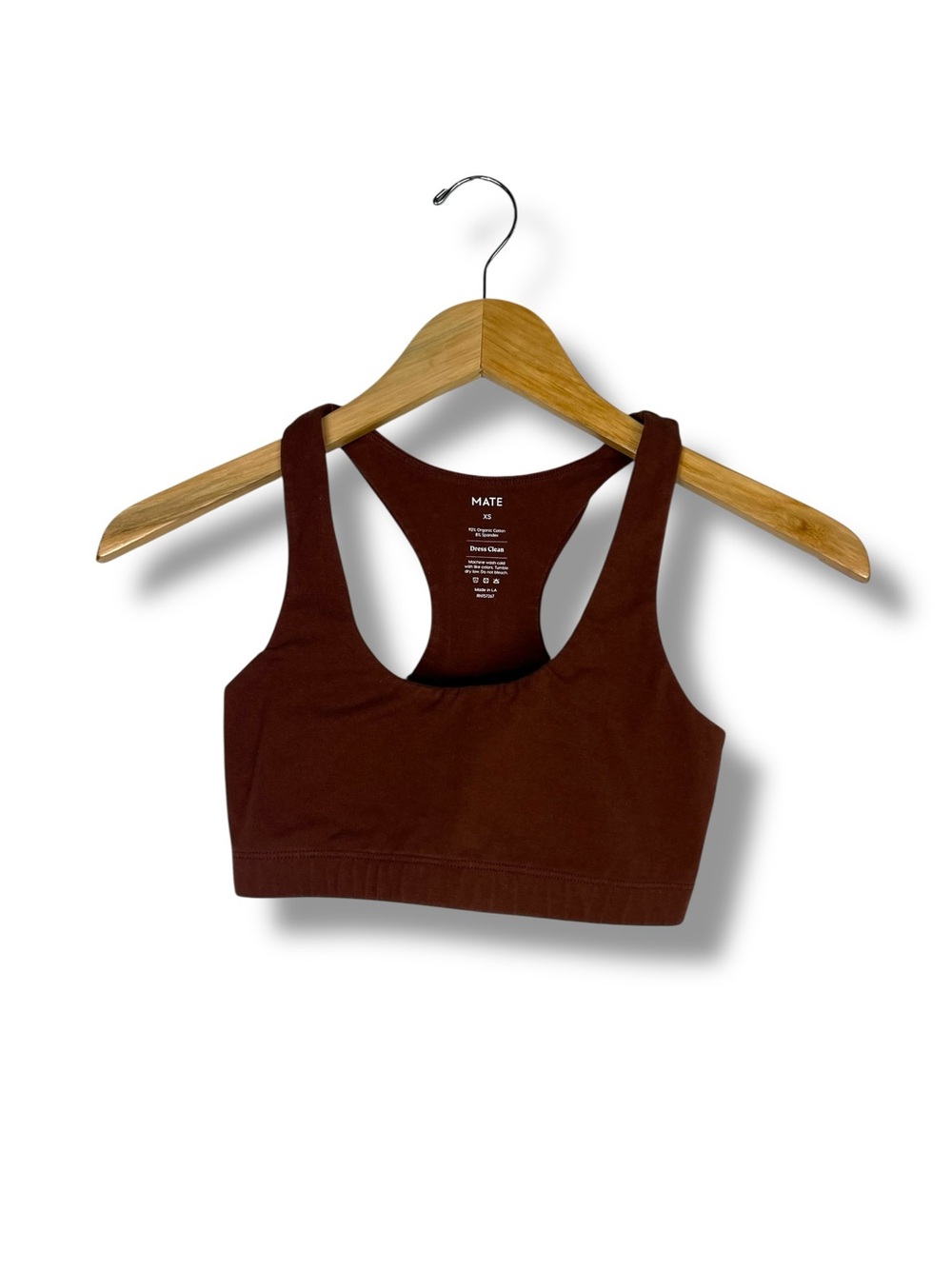 MATE The Label Sports Bra XS Brown Organic Cotton Racerback Sustainable USA Made - Picture 6 of 9